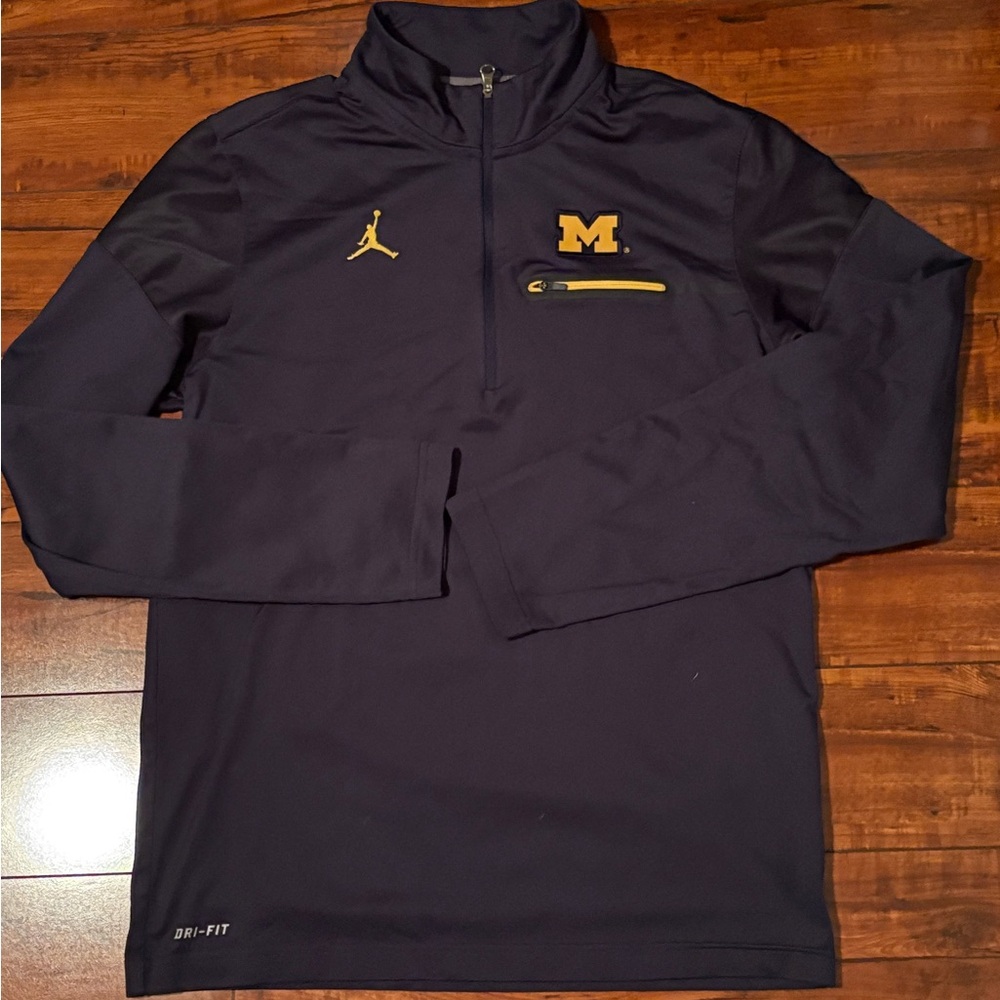 Jordan Jumpman Michigan Wolverines Mens  1/4 Zip Dri-Fit Pullover EUC Navy